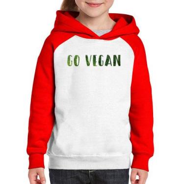 Imagem de Moletom Infantil Go Vegan - Foca na Moda, Branco, Vermelho, 10