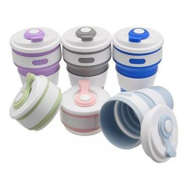 Imagem de Copo Retrátil C/ Tampa Silicone 350ml Reutilizável Pronta - Mr Vendas,