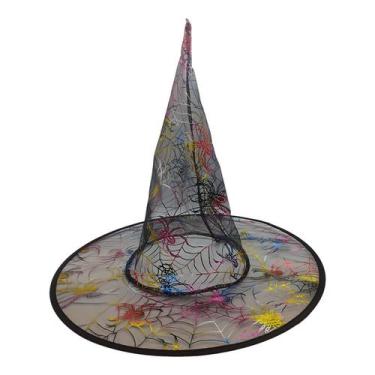 Imagem de Chapéu de Bruxa Transparente Preto - Aranha Colorida - Halloween - 1 u