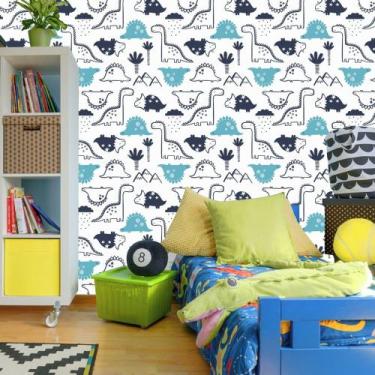 Imagem de Papel de parede adesivo personalizado dinossauros fofinhos quarto meni