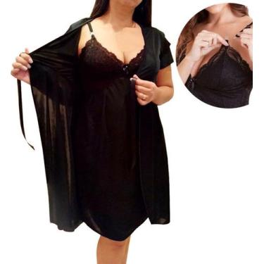 Imagem de Camisola Saída Maternidade com Renda e Robe Amamentação - Linda Gestan