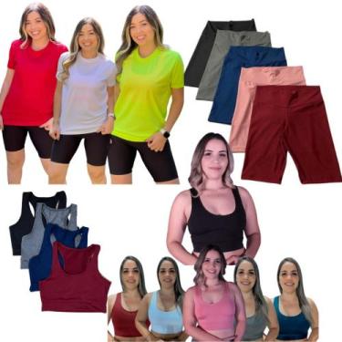 Imagem de Kit 5 Top + 5 Short Longo + 3 Camiseta 100% Poliester Academia Fitnees