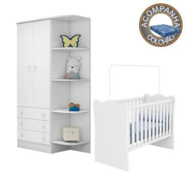 Imagem de Quarto de Bebê Berço Colchão Physical e Guarda Roupa Doce Sonho Branco