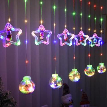 Imagem de Cascata LED Natal Bola e Estrela 110V 8 Funções - M&C, Colorido