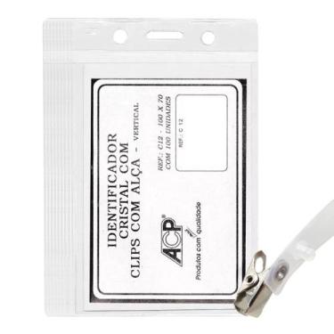 Imagem de Crachá Identificador Acp Vertical c/ Clips e Alça 100 Unid.