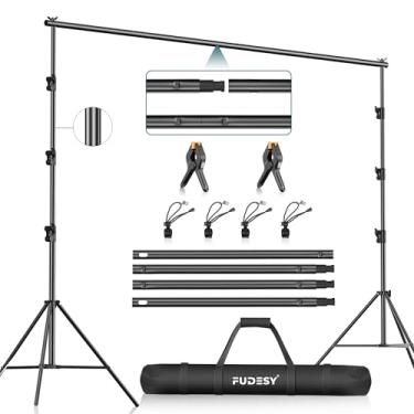 Imagem de FUDESY Photo Video Studio Suporte de pano de fundo ajustável resistente de 3 x 3 m, sistema de suporte de fundo para fotografia com bolsa de transporte, grampos de mola de duas peças