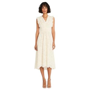 Imagem de Maggy London Vestido feminino midi plus com decote em V e borda recortada, Marfim, 25 Plus Size