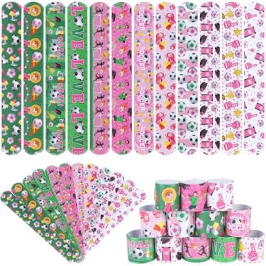 Imagem de Serencatcher 48 peças pulseiras de futebol a granel lembrancinhas de festa de futebol rosa para meninas, futebol, decorações de festa de aniversário, suprimentos para presentes, decorações de festa