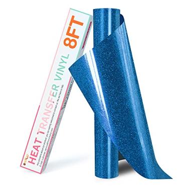 Imagem de HTVRONT Rolos de Vinil de Transferência de Calor Htv com Brilho Azul - 10" X 8 Pés Vinil Htv com Brilho Azul para Camisas, Ferro Brilhante Em Vinil para Todas As Máquinas de Corte - Fácil de Cortar E