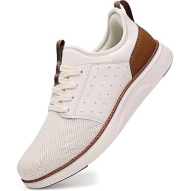 Imagem de YOLARK Sapato social masculino casual, sem cadarço, sem cadarço, leve, respirável, para caminhada, academia, tênis, atlético, Bege branco, 38