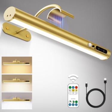 Imagem de Hapfish Arandela de parede operada por bateria com sensor de movimento, luzes de imagem sem fio para parede, iluminação magnética recarregável com controle remoto, luz de imagem de bateria para