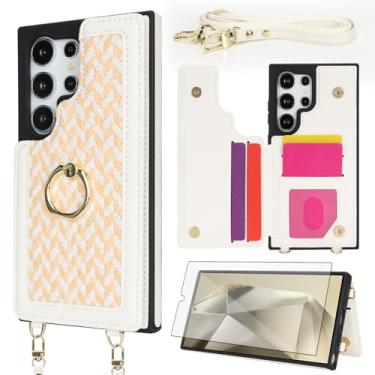 Imagem de Asuwish Capa de celular para Samsung Galaxy S24 Ultra 5G carteira celular com protetor de tela de vidro temperado anel suporte suporte cartão alça de ombro transversal S24Ultra 24S S 24 24Ultra