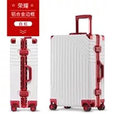 Imagem de Mala de viagem 20/24/26/73.7 cm RetroABS + PC alumínio com rodinhas Trolley Bagagem Mala de viagem Mala universal com rodas, Branco, vermelho, 20"