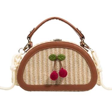 Imagem de Mtbxk Pequena bolsa de palha bolsa de ombro bolsa de ombro de verão bolsas fofas bolsa de praia bolsa transversal bolsa tiracolo cereja presentes para mulheres, Marrom, Small