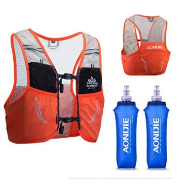 Imagem de Colete de corrida AONIJIE Lovtour Hydration Race, colete de corrida leve de 2,5 L com 2 garrafas de água macias para Maratoner, corrida, ciclismo, caminhada, acampamento, ciclismo, Orange(S-M)