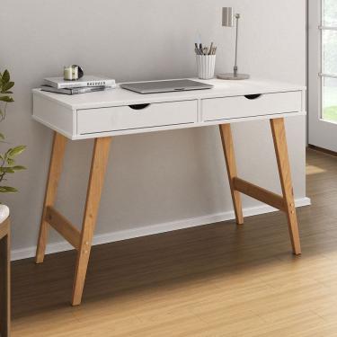 Imagem de Escrivaninha Nórdica Minimalista Madeira Cavalete 2 Gav Branco Freijó Milo