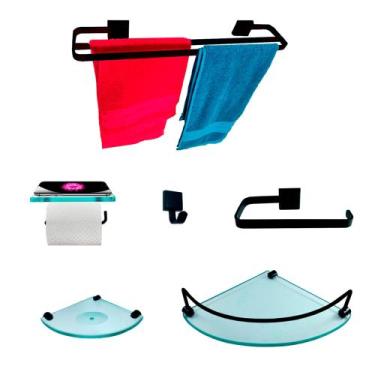 Imagem de Kit Para Banheiro Petúnia Preto Vidro Incolor - J.A