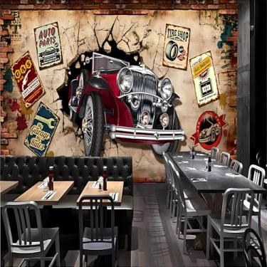 Imagem de Lcythiazole Papel de parede de carro vintage 3D grande mural removível personalizável mural retrô adesivo de parede vintage para restaurante, café, bar, sala de estar