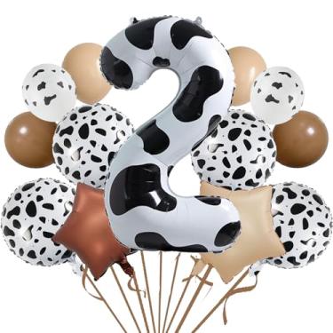 Imagem de Balões de festa de aniversário com estampa de vaca, balão número 2 com estampa de vaca grande, 101 cm, para crianças, artigos de festa de 2º aniversário, balões com estampa de vaca ocidental com tema