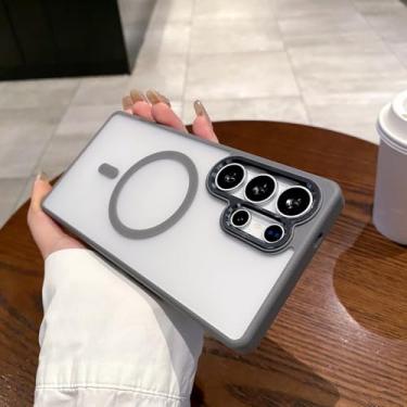 Imagem de Capa de luxo fina e fosca transparente para Samsung Galaxy S25Ultra S24 Ultra S24 S25 Plus Silicone Soft Frame Capa magnética, cinza, para Galaxy S25 Ultra