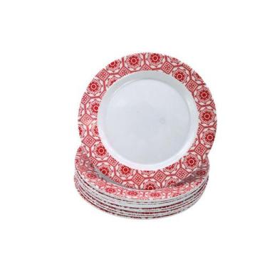 Imagem de Kit 12 Pratos Refeição 25cm Vermelho Melamina Decorado Bar - TodoDia