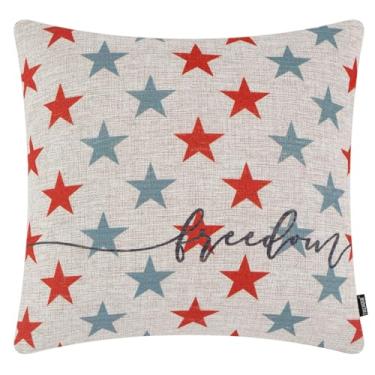 Imagem de TRENDIN Capa de almofada vermelha, branca e azul 45,7 x 45,7 cm, decoração de casa vintage, capa de almofada de estrela decorativa para o Dia da Independência, Memorial Day PL1241TR