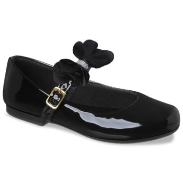 Imagem de Sapatilha Infantil Verniz Vermelho, Laço Decorativo com Strass, Sola que não Escorrega (Preto, BR, Criança de 4 a 8 anos, Numérico, 26)