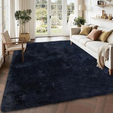 Imagem de COZYLOOM Tapetes macios 12 x 20 cm moderno tapete felpudo felpudo antiderrapante antiderrapante extra confortável tapetes felpudos felpudos para crianças, berçário, dormitório, quarto, azul marinho