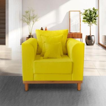 Imagem de Poltrona Base de Madeira Reforça Cadeira Beny Sala Estar Suede Madeira