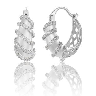 Imagem de Brincos de strass de argola glod 14K para mulheres, bijuterias, 20*21.1mm, Ouro amarelo, Zircônia cúbica