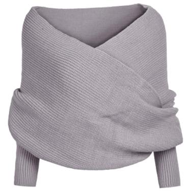 Imagem de Cachecol de malha quente para mulheres, cachecol de malha quente com mangas, moda de inverno, xale de crochê espesso para mulheres, presente de inverno, uso interno ao ar livre, cachecol suéter com