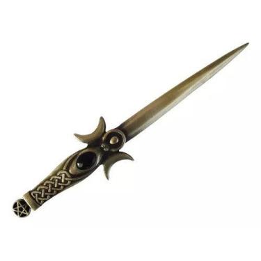 Imagem de Punhal Athame Triskle Wicca Ouro Celta Para Ritual 20 cm - Flash