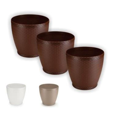 Imagem de Cachepos Rattan Redondo Mini - Kit 3 Unidades Vaso Azaleia Orquidea - 