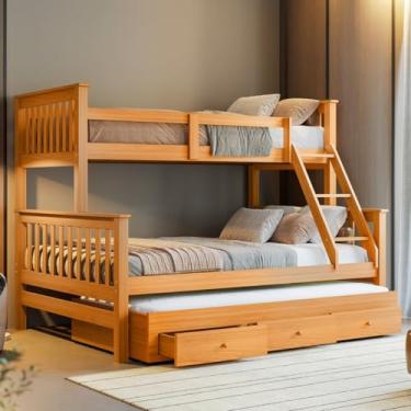Imagem de Treliche Com Cama Casal e Aux Solteiro C/Gavetas Woodstore Mel