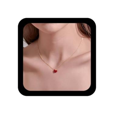 Imagem de Ximdble Colar vintage de resina com coração e amor com pingente de coração minúsculo colar gargantilha de coração esmaltado vermelho colar de coração de amor gargantilha mínima joia para mulheres