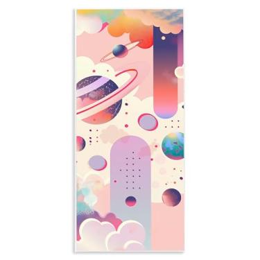 Imagem de Stupell Industries Arte de placa de parede com cena de planetas geométricos surreais, design por Wumples, 18 x 43 cm