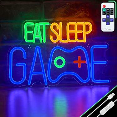 Imagem de Game Neon Sign, EAT SLEEP GAME Wall Decor Glow at Night Neon Light for Gamer Boy Game Room Decor Bedroom Wall Gaming Wall Decoration (Blue)