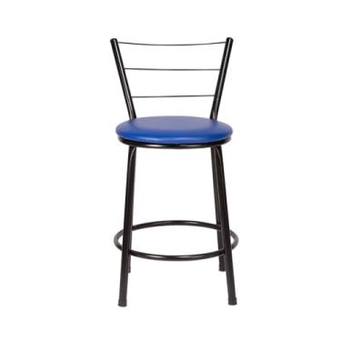 Imagem de Banqueta Baixa Compacta com Assento em Corino Encosto 3 Ferrinhos Ideal para Cozinha Balcão ou Área Gourmet (AZUL)