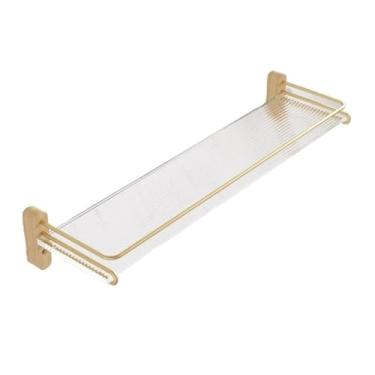 Imagem de Suporte para Chuveiro Suporte de banheiro de parede com corrimão de aço inoxidável dourado, prateleira de chuveiro flutuante removível Toalheiro(Natural,Grande)