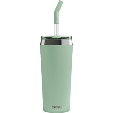 Imagem de SIGG - Caneca isolada - Caneca de viagem Helia verde leitoso - com canudo de vidro durável e escova de limpeza - à prova de vazamento - livre de BPA - aço inoxidável 18/8 - verde - 590 ml