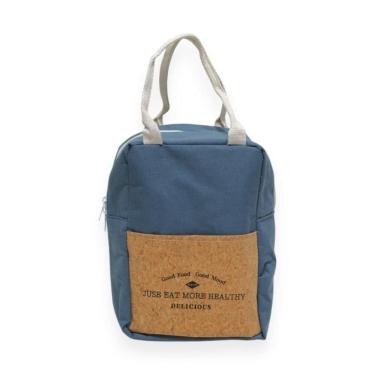 Imagem de Bolsa Termica Azul Lancheira Porta Marmita Com Alça e Bolso na Frente 20 X 27 X 17cm Ri...