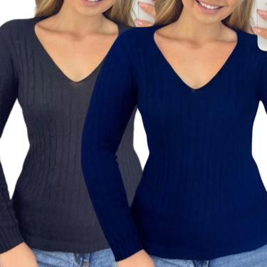 Imagem de Kit 2 Blusas Femininas Industrie Suéter Malha Tricô Manga Longa Tamanho:Único;Cor:-Feminino