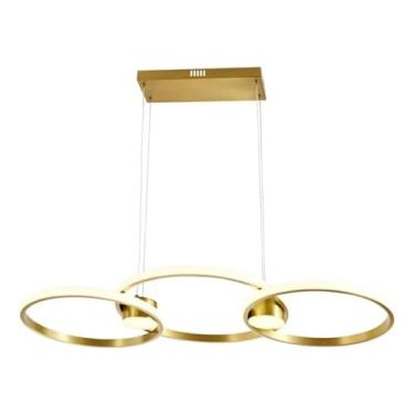Imagem de Lustre Pendente LED Moderno com 3 Anéis, 60W, Dourado, para Sala de Estar e Escritório