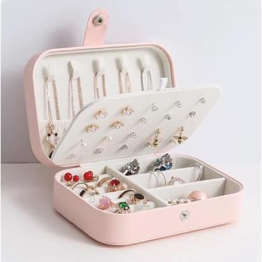 Imagem de Estojo Duplo Maleta Porta Joias Veludo Organizador Viagem Médio Caixa Organizadora (grande rosa)