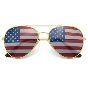 Imagem de grinderPUNCH Óculos de Sol Aviador com Bandeira Americana, Dourado, Redondo, Unissex-Adultos, Clássico