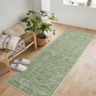 Imagem de Vossfamul Tapete de área 6 x 15 cm, tapete para sala de estar, moderno, estilo listrado, tapetes baixos para quarto, entrada, escritório, mesa de jantar, verde