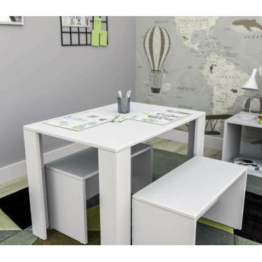 Imagem de Mesa Infantil Com Dois Banquinhos Para Crianças 100% Mdf - WoodCore, Ú