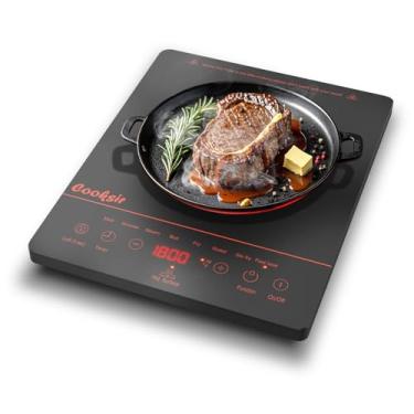 Imagem de Cooksir Cooktop Elétrico Portátil De Uma Boca, Infravermelho 1800 W Com Trava Segurança, Temporizador, Proteção Contra Superaquecimento, Controle Por Toque, Tomada 110 V-120 V (Laranja)