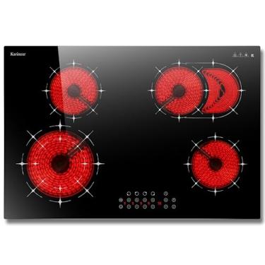 Imagem de Karinear Fogão Elétrico De 30" Com 4 Bocas, Controle Por Sensor, Vitrocerâmica Preta, 6600 W, 220 V (Sem Tomada)
