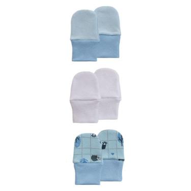 Imagem de Kit de Luvas 03 Pares Recém Nascido Malha Baby Joy, Bichos azul